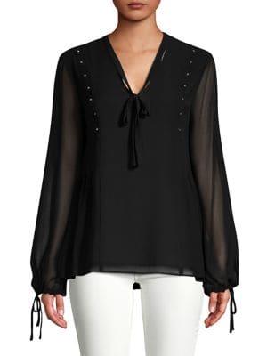 Ellen Tracy Beaded Long-sleeve Top