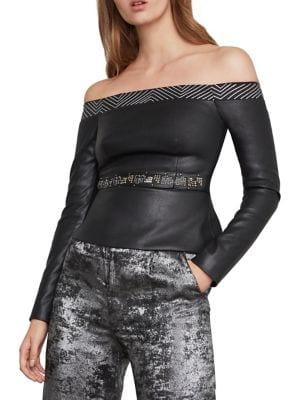 Bcbgmaxazria Faux-leather Peplum Top