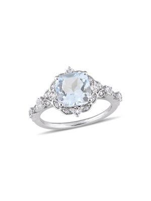 Sonatina 14k White Gold, Aquamarine, White Sapphire & Diamond Accent Vintage Ring