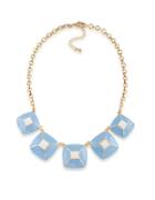 1st And Gorgeous Enamel Pyramid Pendant Statement Necklace In Sky Blue And White