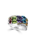 Effy 925 Amethyst, Blue Topaz, Peridot, Sterling Silver And 18k Yellow Gold Scroll Ring