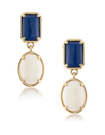 1st And Gorgeous Blue And White Cabochon Double-drop Earrings