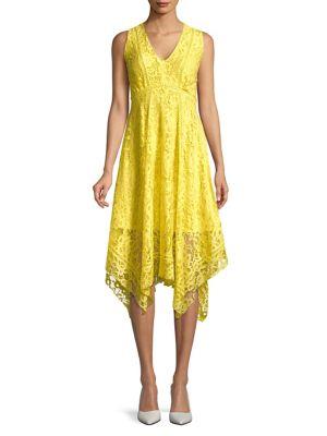 Taylor Handkerchief Hem Lace Midi Dress