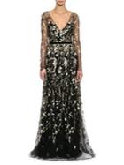Marchesa Notte Sheer Overlay Gown