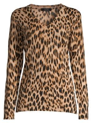 Lord & Taylor Petite Leopard V-neck Wool Sweater