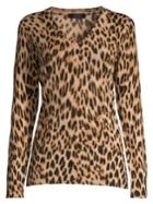 Lord & Taylor Petite Leopard V-neck Wool Sweater