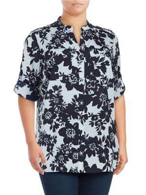 Calvin Klein Plus Floral Striped Blouse