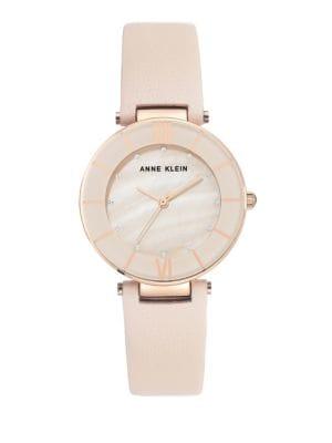 Anne Klein Swarovski Crystal And Leather-strap Watch