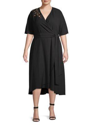 Tahari Arthur S. Levine Plus Embroidered High-low Wrap Dress