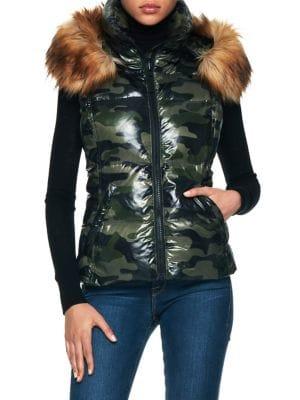 S13 Camouflage Snowcat Faux Fur-trimmed Down Vest