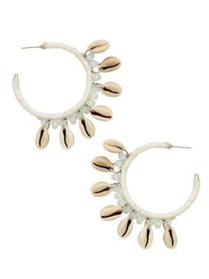 Design Lab Silvertone Beaded And Seashell Hoop Earrings