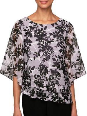 Alex Evenings Ruffle Three-quarter Sleeve Printed Blouse