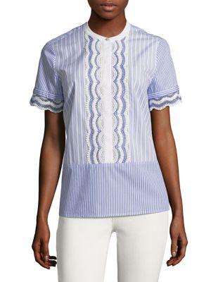 Karl Lagerfeld Paris Stripe Poplin Cotton Top