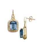 Lord & Taylor 14k Yellow Gold Blue Topaz And Diamond Earrings