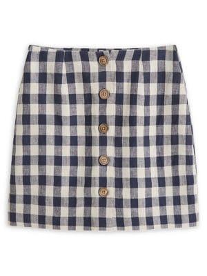 Mango Gingham Linen Buttoned Mini Skirt