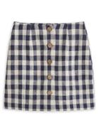 Mango Gingham Linen Buttoned Mini Skirt