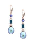 Effy Blue Drop Freshwater Pearl, Diamond, London Blue Tanzanite And 14k Rose Gold Drop Earrings