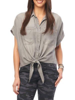 Democracy Drop Shoulder Tie-front Top
