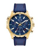 Bulova Marine Star Chronograph Goldtone Case & Blue Strap Watch