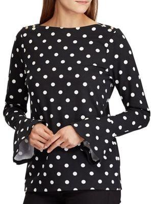 Lauren Ralph Lauren Polka-dot Bell-sleeve Top
