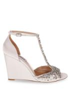 Badgley Mischka Sarah Satin-embellished Wedge Sandals