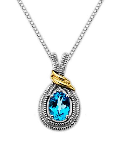 Lord & Taylor Sterling Silver Necklace With 14kt. Yellow Gold Blue Topaz And Diamond Pendant