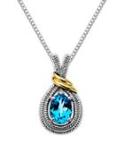 Lord & Taylor Sterling Silver Necklace With 14kt. Yellow Gold Blue Topaz And Diamond Pendant