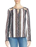 1 State Printed Shoulder Cutout Blouse