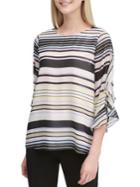 Calvin Klein Ruffle Sleeve Striped Top