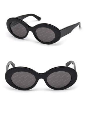 Balenciaga 51mm Oval Acetate Logo Sunglasses