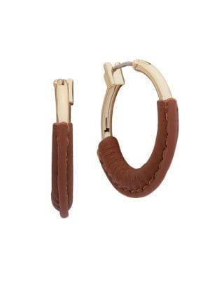 Lauren Ralph Lauren Goldtone And Leather Hoop Earrings