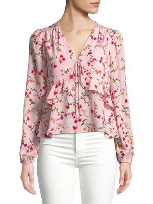 Highline Collective Floral V-neck Ruffle Top