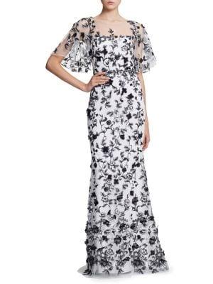 Marchesa Notte Floral-embellished Illusion Gown