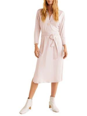 Mango Pleated Waist Midi Dress