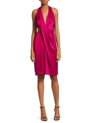 Halston Heritage Cut-out Satin Halter Sheath Dress