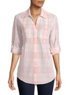 Lord & Taylor Plus Roll-tab Plaid Shirt