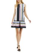 Nicole Miller New York Tonal-striped Flared-skirt Dress