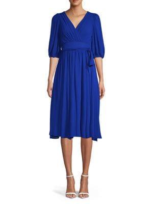 Gabby Skye Puff-sleeve Tie Wrap Dress