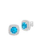 Lord & Taylor Rhodium-plated Sterling Silver, Aquamarine & Crystal Double Halo Stud Earrings