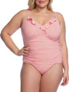 Lauren Ralph Lauren Plus Seersucker Stripe Ruffle Underwired Camikini Top