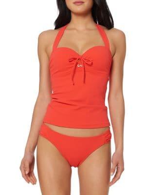 Jessica Simpson Textured Tied-front Halter Swim Top