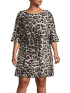 Eliza J Plus Leopard-print Bell-sleeve Shift Dress