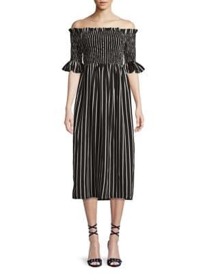 Design Lab Smocked Striped Off-the-shoulder Dress