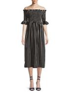 Design Lab Smocked Striped Off-the-shoulder Dress
