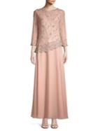 Jai Ma Creations Inc Petite Petite Three-quarter Asymmetrical Floral Layered Evening Gown
