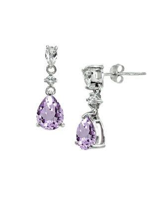 Lord & Taylor Sterling Silver And Amethyst Drop Earrings