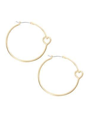 Lucky Brand Key Item Goldtone Heart Hoop Earrings