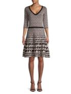 Taylor Houndstooth Fit-&-flare Sweater Dress