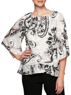 Alex Evenings Printed Quarter-sleeve Blouse