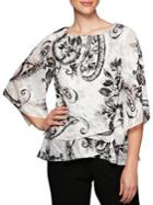 Alex Evenings Printed Quarter-sleeve Blouse